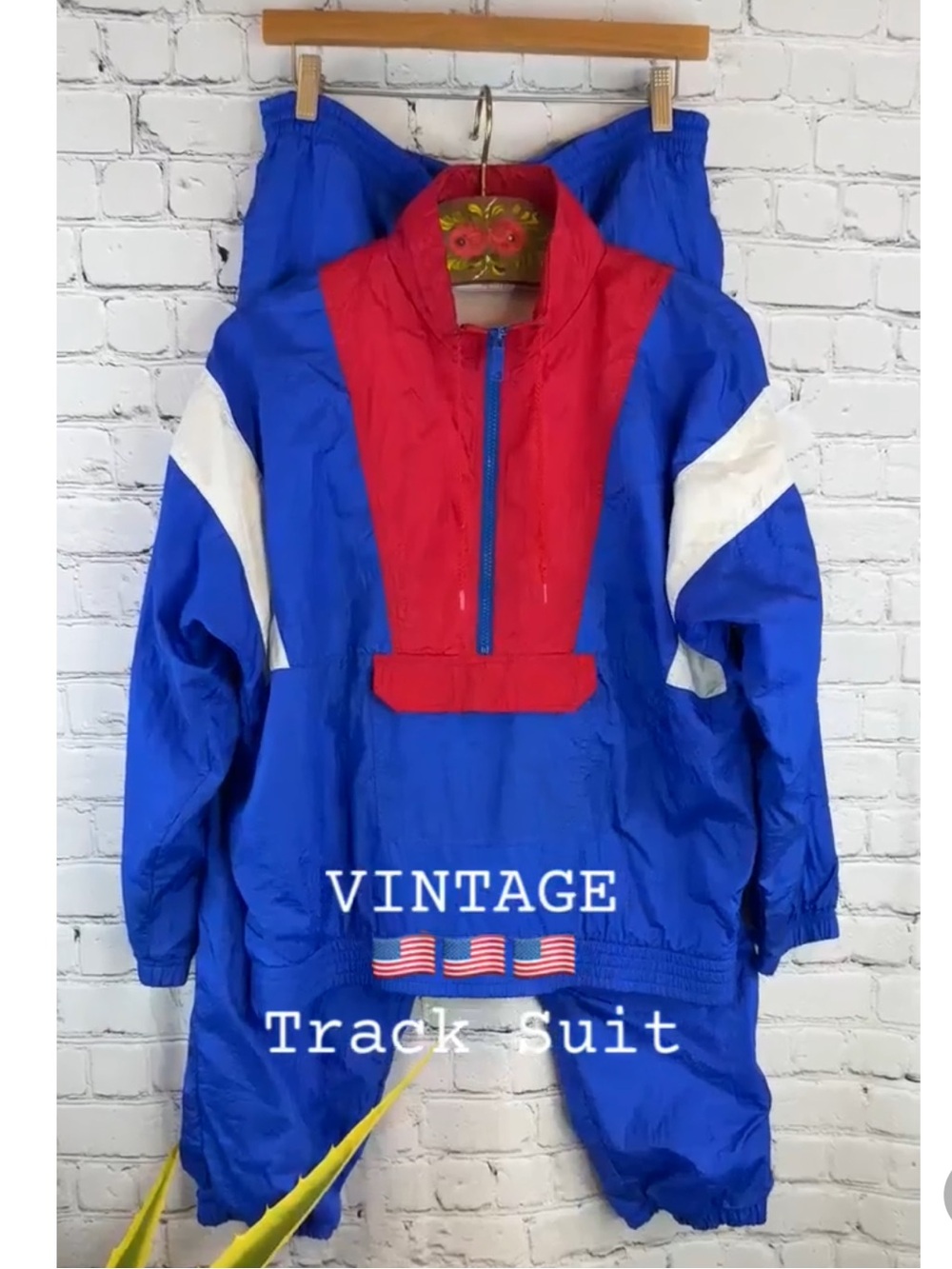 Vintage NOW SPORT Red White Blue Nylon Tracksuit Size M